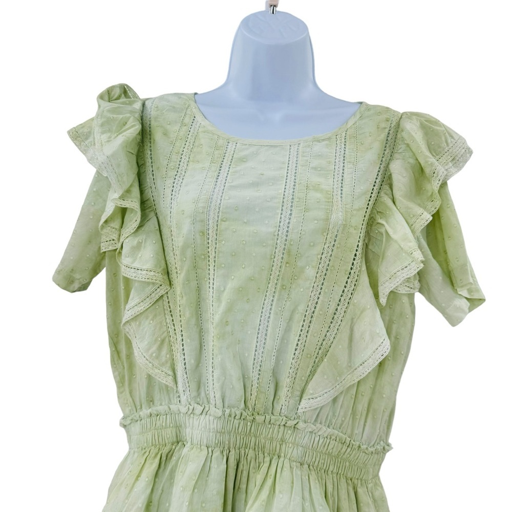 LoveShackFancy Natasha Green Lace Embroidered Tiered Ruffle Mini Dress Size L - Picture 4 of 12